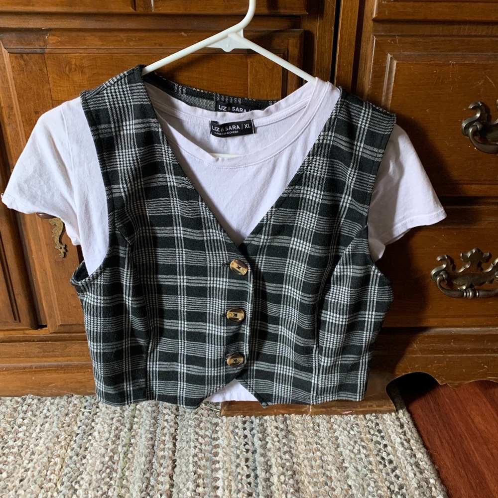 Liz and Zara Vest and white shirt